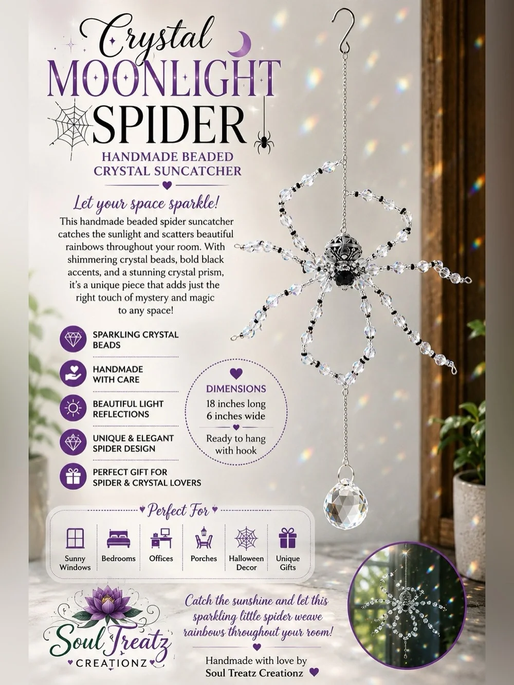 White & Black Crystal Spider Suncatcher - Clear/Silver